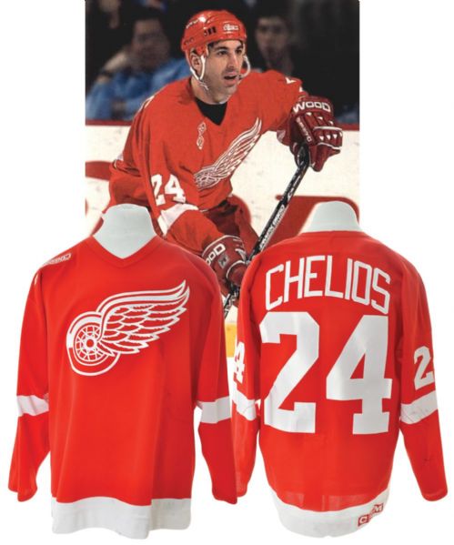 Chris Chelios 1999-2000 Detroit Red Wings Game-Worn Jersey with Team LOA <br>- Team Repairs!
