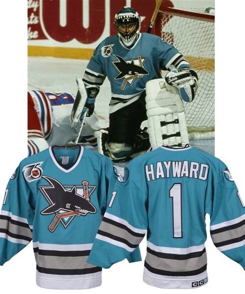 Brian Haywards 1991-92 San Jose Sharks Inaugural Season Game-Worn Jersey - 75th Patch!