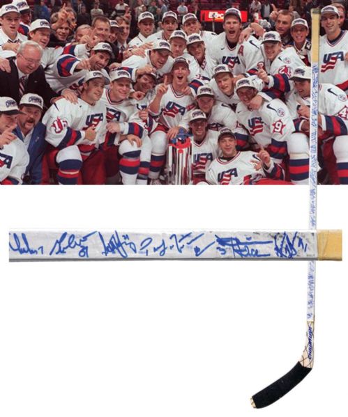 Brett Hulls 1996 World Cup of Hockey Team USA Easton Game-Used Team-Signed Stick