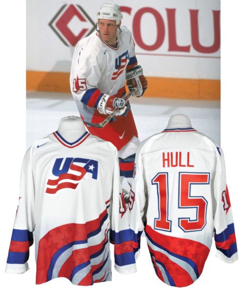 Brett Hulls 1996 World Cup of Hockey Team USA Game-Worn Jersey