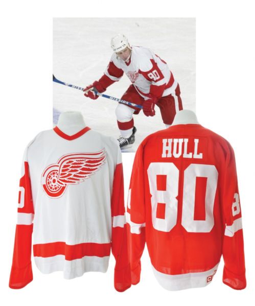 Brett Hulls Circa 2003-04 Detroit Red Wings Game-Worn #80 Pre-Season Home and Away Jerseys