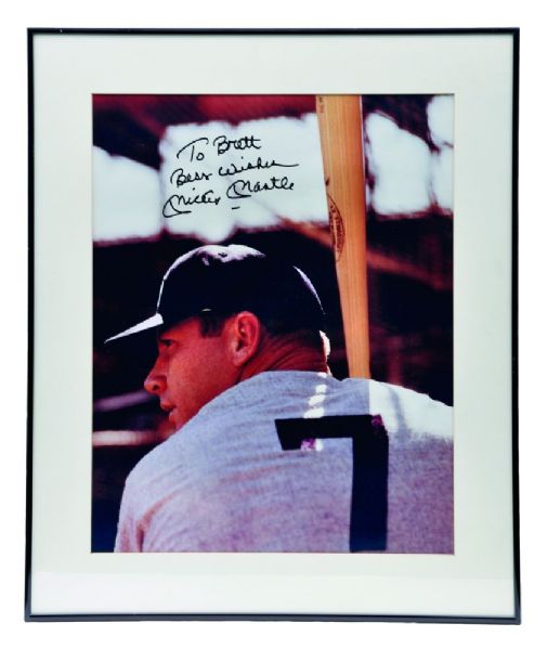 Mickey Mantle Signed and Dedicated Framed Photo to Brett Hull (20” x 24”)
