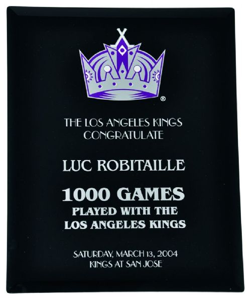 Luc Robitailles NHL Left Wing Record 1,370 Points & Los Angeles Kings 1,000th Game Plaque