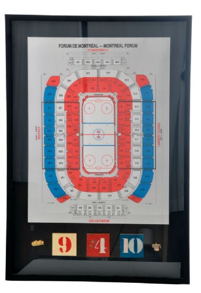 Montreal Forum Framed Seating Chart and Richard, Beliveau & Lafleur Numbers from Forum Seats (23" x 43")