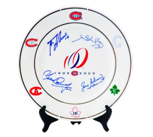 Montreal Canadiens 2009 Centennial Gala Dinner Plate Signed by 4 HOFers and Beliveau, Cournoyer and Lafleur Signed Limited-Edition Framed Photo