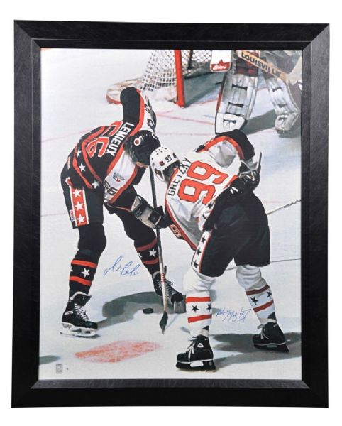 Wayne Gretzky and Mario Lemieux Signed 1989 NHL All-Star Game Framed <br>Limited-Edition Print on Canvas with WGA COA #99/99