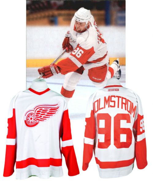Tomas Holmstroms 2003-04 Detroit Red Wings Game-Worn Jersey - Team Repairs! <br>- Photo-Matched!