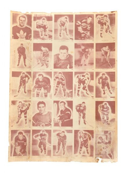 1940-41 O-Pee-Chee Hockey Complete 50-Card Set Double-Sided Uncut Sheet