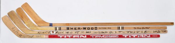 Team-Signed Hockey Stick Collection of 3 with Early-1960s Toronto Maple Leafs <br>Team-Signed Stick with Horton