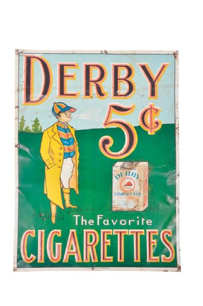 Rare Circa 1912 Imperial Tobacco C57 Hockey Cards "Derby" Cigarette Box Embossed Advertising Tin Sign (23 1/2" x 17 1/2")