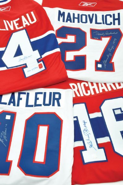 Montreal Canadiens Signed Jersey Collection of 6 with Beliveau, Lafleur and the Big M