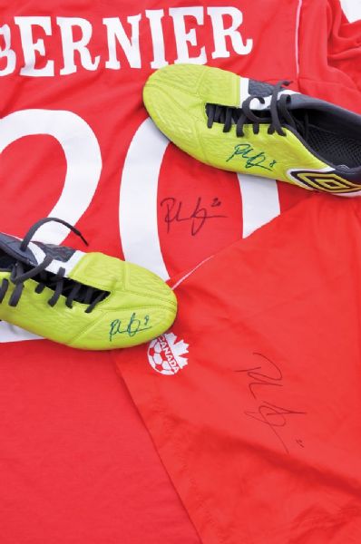 Patrice Berniers 2014 FIFA Qualifiers Signed Team Canada Game-Worn Jersey and Shorts Plus Signed Impact Game-Used Shoes