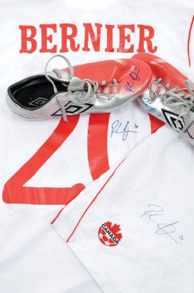 Patrice Berniers 2014 FIFA Qualifiers Signed Team Canada Game-Worn Jersey and Shorts Plus Signed Impact Game-Used Shoes