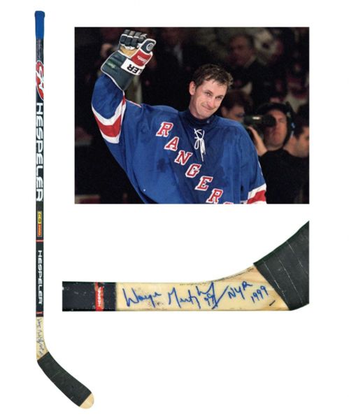 Wayne Gretzkys April 17th 1999 New York Rangers Hespeler Signed Practice-Used Stick <br>- Used in His Last Rangers Practice