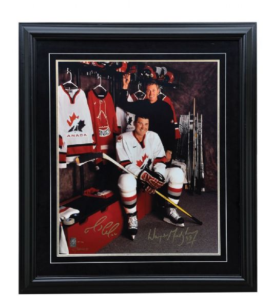 Wayne Gretzky and Mario Lemieux Dual-Signed 2002 Team Canada Limited-Edition Artist Proof Framed Photo with WGA COA #3/10 (29" x 33")