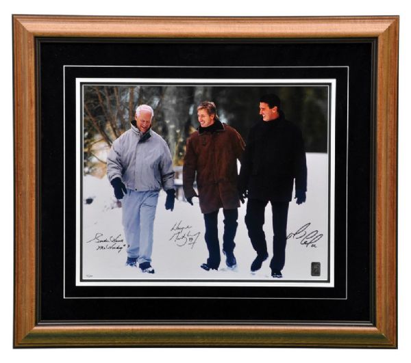 Gordie Howe, Wayne Gretzky and Mario Lemieux Triple-Signed "Pond of Dreams" <br>Limited-Edition Framed Photo #3/299 with WGA COA (26 1/2" x 30 1/2")