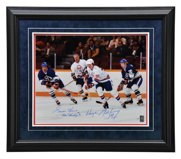 Wayne Gretzky and Gordie Howe Dual-Signed WHA All-Star Game Limited-Edition Framed Photo #3/99 from WGA (25 1/2" x 29 1/2")