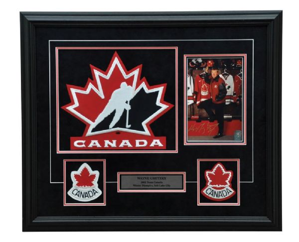 Wayne Gretzky Signed 2002 Team Canada Framed Display and Jersey from WGA <br>(25” x 29 1/2")