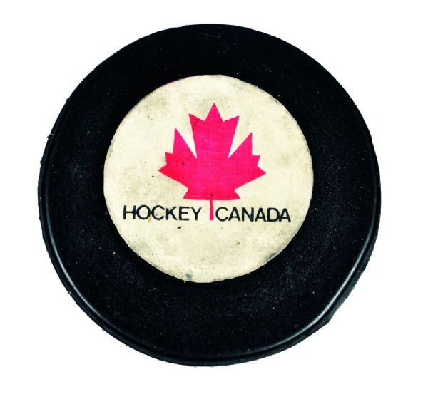Rare 1972 Canada-Russia Series Game Puck Obtained at Game 1 at the Montreal Forum