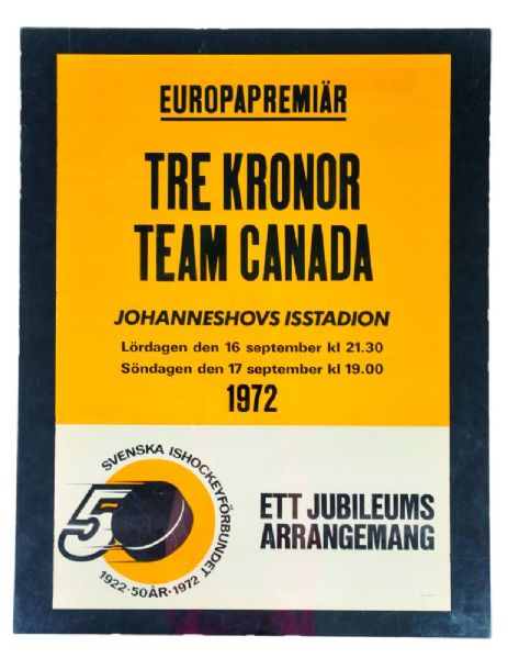 Gary Bergmans Scarce 1972 Team Canada vs Tre Kronor Poster from Sweden and Cufflinks with Family LOA