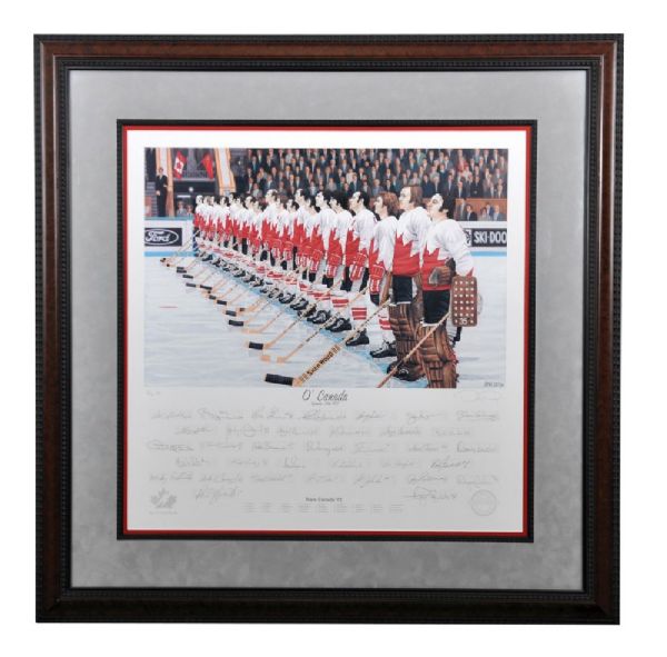 Gary Bergmans 1972 Team Canada "O Canada" Team-Signed Players Limited-Edition #2/40 Framed Lithograph with Family LOA (35 1/2" x 36")