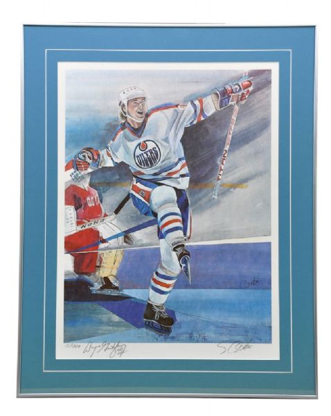 Wayne Gretzky Signed 1983 "The Kick" Limited-Edition Framed Lithograph #13/999 by Steven Csorba (24 1/4" x 30 1/4")