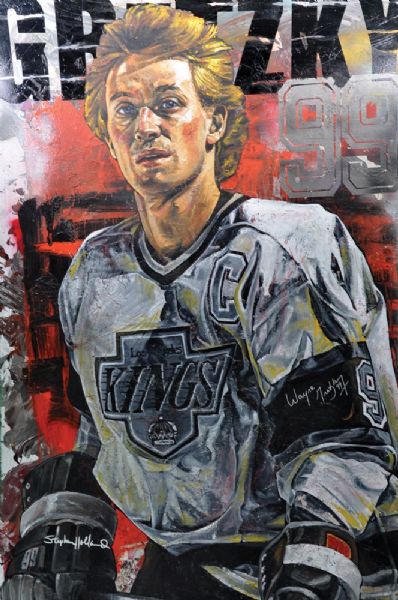Massive Wayne Gretzky Los Angeles Kings Signed Painting by Stephen Holland <br>(48" x 72")