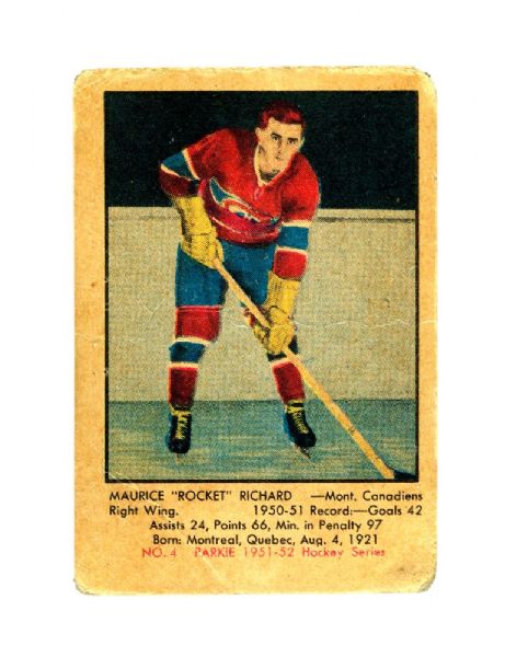1951-52 Parkhurst Hockey Card #4 HOFer Maurice "Rocket" Richard RC
