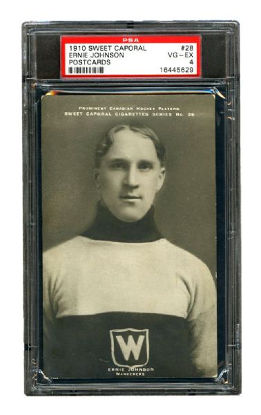 1910-11 Sweet Caporal Hockey Postcard #28 HOFer Ernie "Moose" Johnson <br>- Graded PSA 4