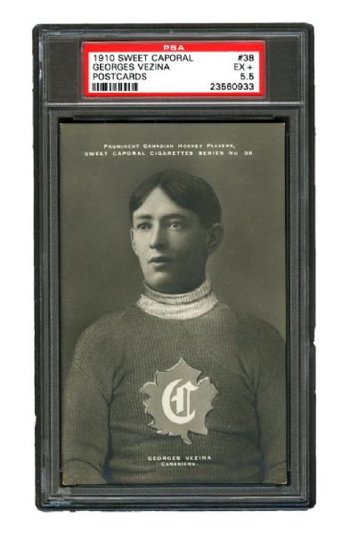 1910-11 Sweet Caporal Hockey Postcard #38 HOFer Georges Vezina <br>- Graded PSA 5.5