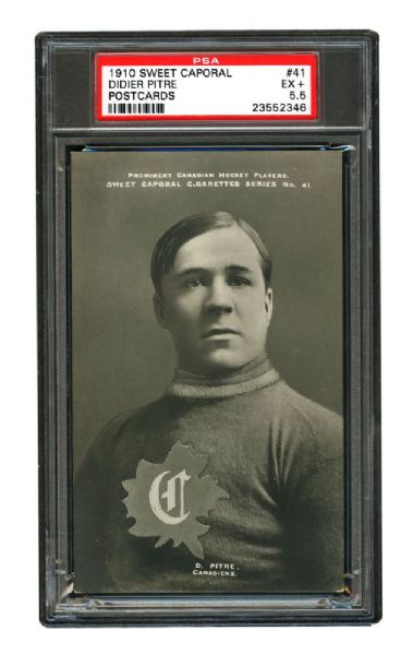 1910-11 Sweet Caporal Hockey Postcard #41 HOFer Didier "Canonball" Pitre <br>- Graded PSA 5.5