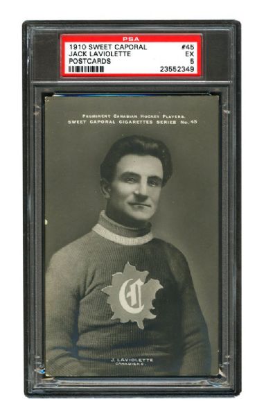 1910-11 Sweet Caporal Hockey Postcard #45 HOFer Jean-Baptiste "Jack" Laviolette <br>- Graded PSA 5 - Highest Graded!