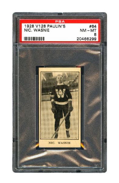 1928-29 Paulin’s Candy V128-2 Hockey Card #64 Nicholas “Nick” Wasnie <br>– Graded PSA 8 - Highest Graded!