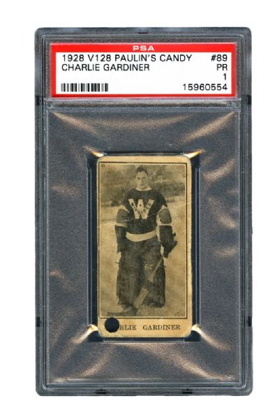 1928-29 Paulin’s Candy V128-2 Hockey Card #89 Charlie “Chuck” Gardiner <br>– Graded PSA 1 (Redeemed) 