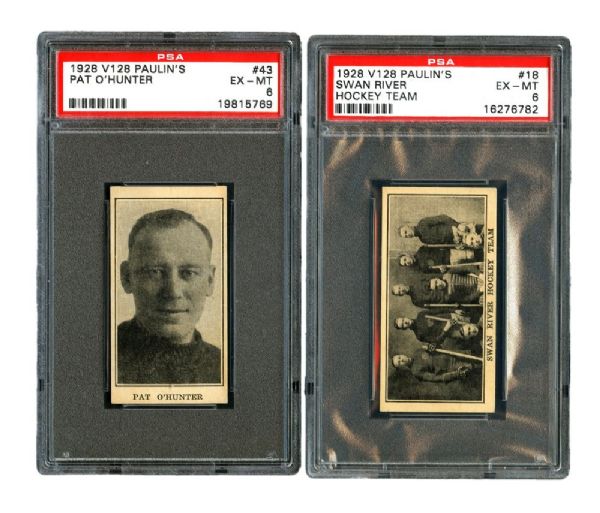 1928-29 Paulin’s Candy V128-2 Hockey Cards #18 Swan River and #43 Pat O’Hunter <br>– Graded PSA 6 – Both Highest Graded! 