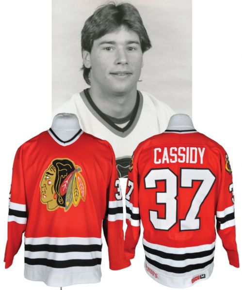 Bruce Cassidys 1988 Chicago Black Hawks Game-Worn Jersey - Team Repairs!
