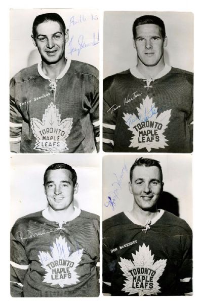 Toronto Maple Leafs 1960s Signed Postcard Collection of 4 with Deceased HOFers Sawchuk and Horton