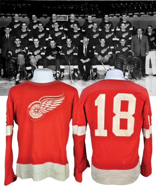 Detroit Red Wings Late-1950s Early-1960s Game-Worn Wool Jersey