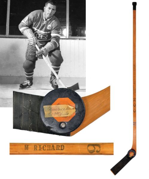Maurice "Rocket" Richards 1958-59 Montreal Canadiens 509th Goal <br>Signed CCM Game-Used Stick and 509th Goal Puck