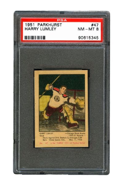 1951-52 Parkhurst Hockey Card #47 Harry Lumley RC - Graded PSA 8