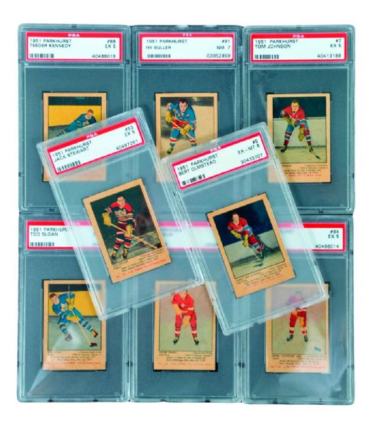 1951-52 Parkhurst PSA-Graded Hockey Card Collection of 8 with Abel, Kennedy and Stewart