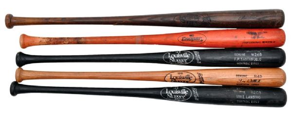 Montreal Expos Wallach, Lansing, Cordero, Santangelo and Parrish Game-Used Bats
