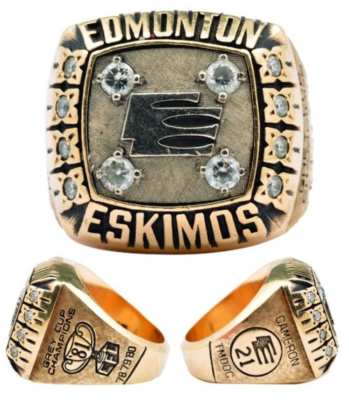 Gordon Camerons 1981 Edmonton Eskimos Grey Cup Championship 10K Gold Ring with LOA