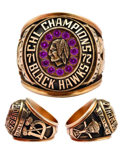Dallas Black Hawks 1971-72 CHL Adams Cup Championship 10K Gold and Rubies Ring