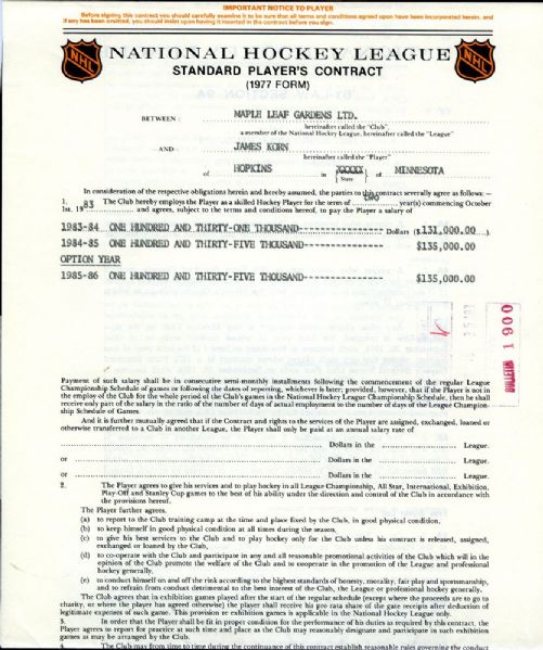 Toronto Maple Leafs 1980s Jim Korn Document and Contract Collection of 11