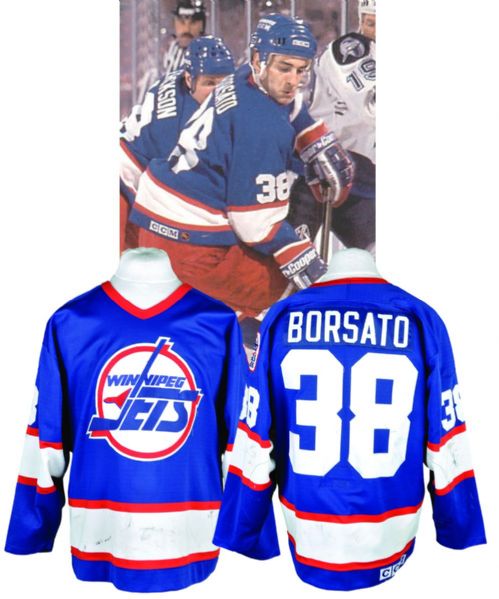 Luciano Borsatos 1993-94 Winnipeg Jets Game-Worn Jersey with "Goals for Kids" Patch - Photo-Matched!