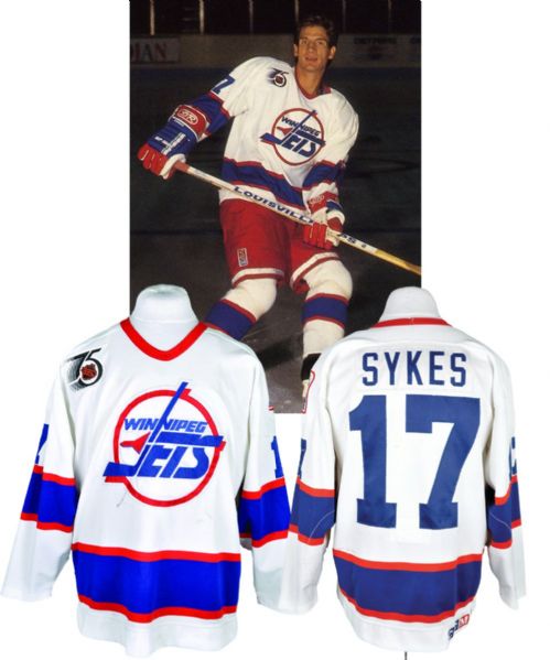 Phil Sykes 1991-92 Winnipeg Jets Game-Worn Jersey with "Goals for Kids" and 75th Patches