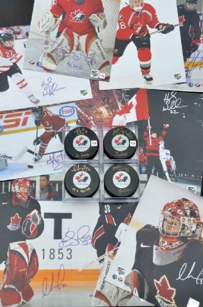 Team Canada Women Hockey Signed Puck and Photo Collection of 12 with COAs