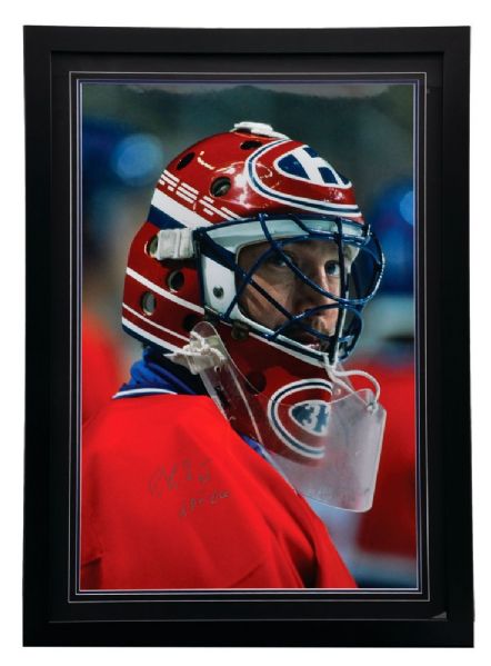 Patrick Roy Signed Montreal Canadiens Framed Photo with "HOF 06" Annotation and COA <br>(31" x 43")
