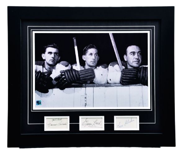 Montreal Canadiens "Punch Line" Deceased HOFers Richard, Blake and Lach Signed Framed Montage with COA (21 1/2" x 25 1/2")